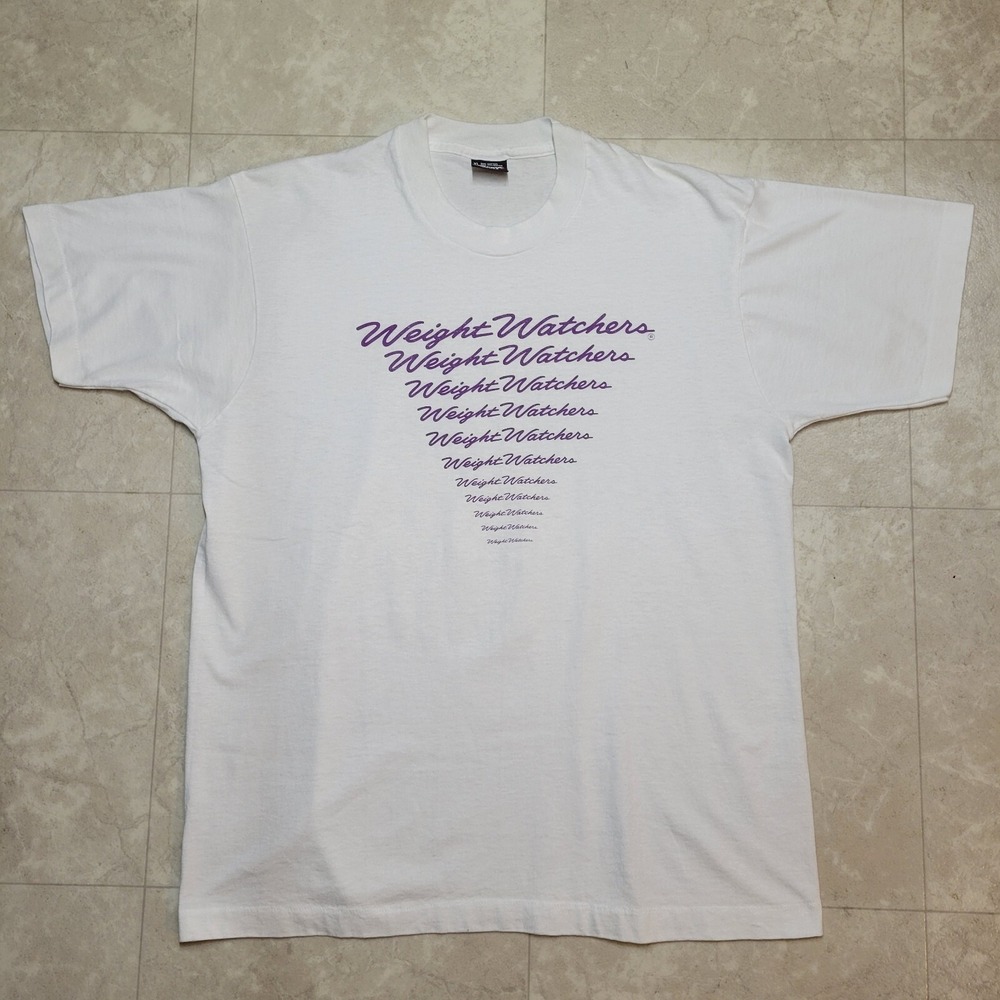Vintage 90's Weight Watchers T-Shirt Size XL White Purple Single Stitch Sc Stars